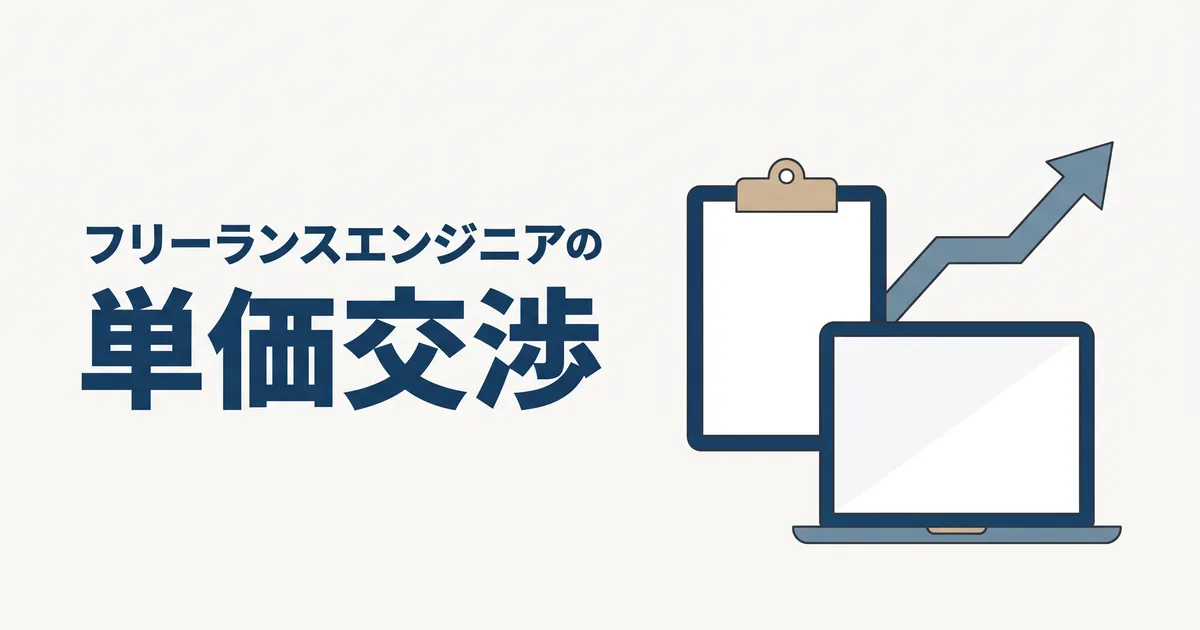 フリーランスエンジニアの単価交渉(メモのボードとノートパソコンと右上がりの矢印)